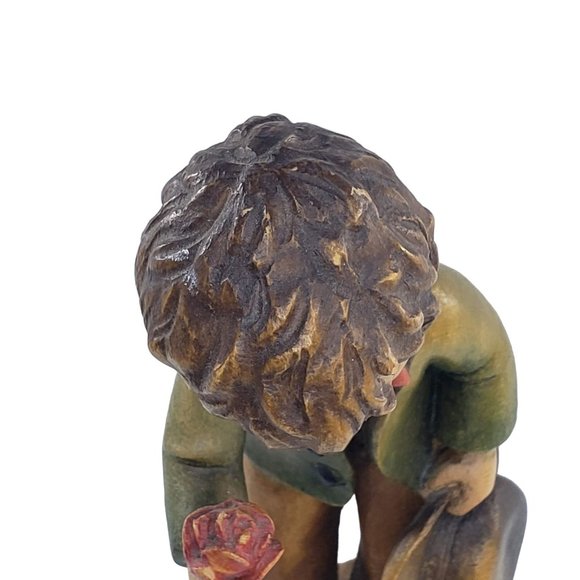 Anri Ferrandiz Wood Carved Boy Holding Rose Figurine Vintage - Picture 8 of 8